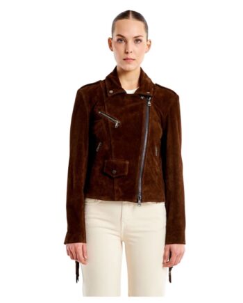 Giacca donna chiodo Roll suede brown